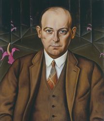 Christian Schad, Porträt des Schriftstellers Ludwig Bäumer, 1927 Gemälde von Christian Schad, Öl auf Holz, 61 x 50 cm